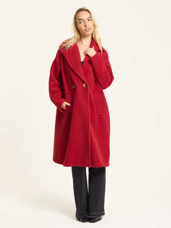 Red Wool Blend Double Breasted Coat - Liquorish
