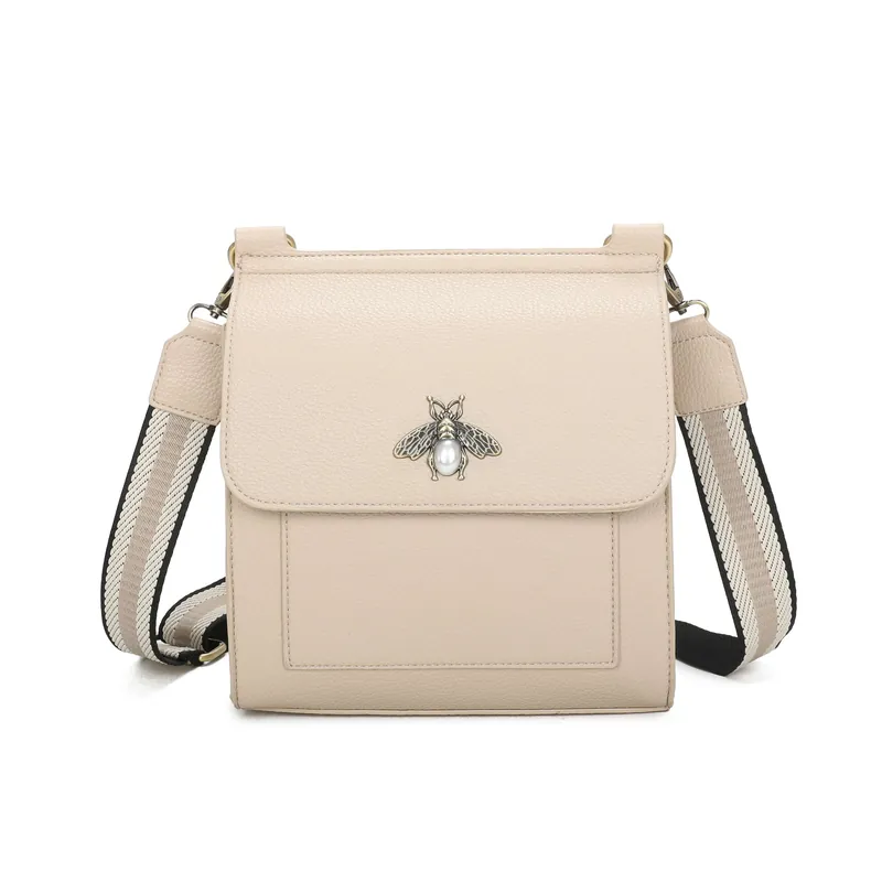 Flap Over Crossbody Bag with Wide Canvas Strap - Kitise