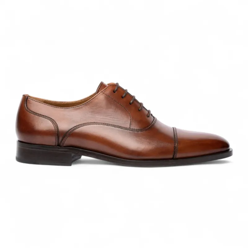 Plain Leather Brogue Cap-Toe Oxford Shoes