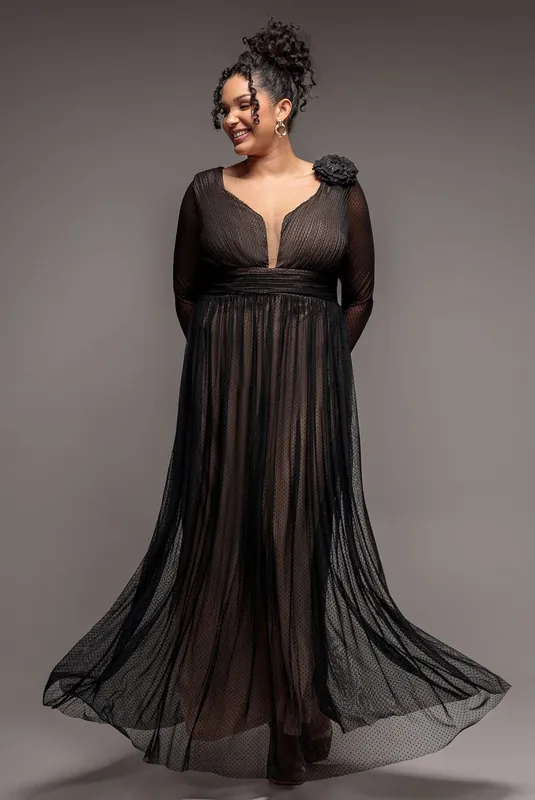 Corsage Dobby Mesh A Line Maxi Dress - Goddiva