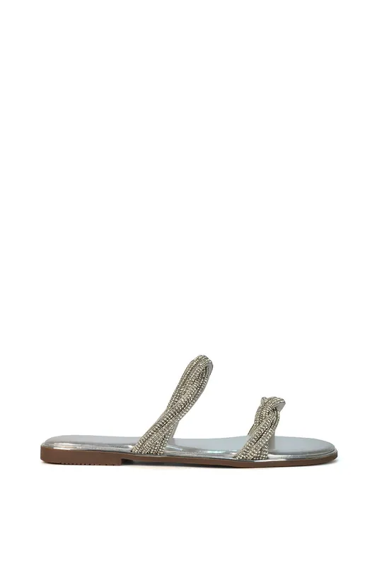Jade' Flat Embellished Diamante Slider Sandals - XY London