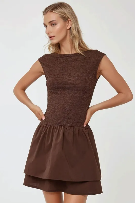Textured Mini Dress with Crew Neck - Hiccup