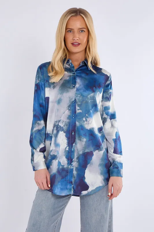 Tie Dye Print Satin Shirt - Love Sunshine