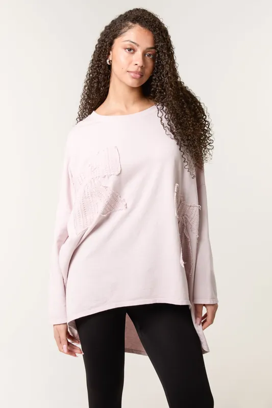 Pink Lace Bow Sweat Top - Blue Vanilla