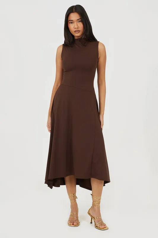 Jersey High Neck Asymetric Hem Maxi Dress - Brave Soul