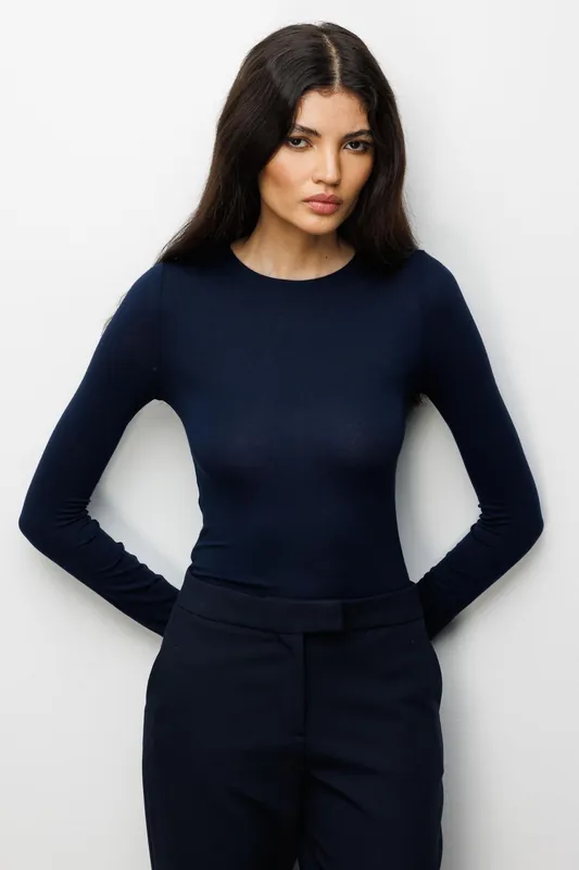Slim Fit Long Sleeve Crew Neck Blouse - MixRay