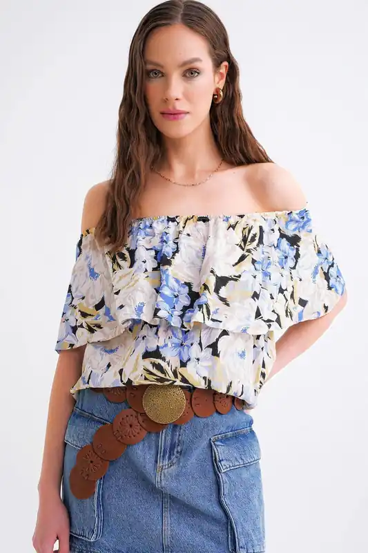 Floral Print Off Shoulder Blouse - MixRay