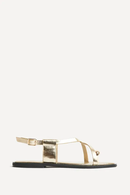 Mist Gold Toe Ring Flat Sandals - Linzi