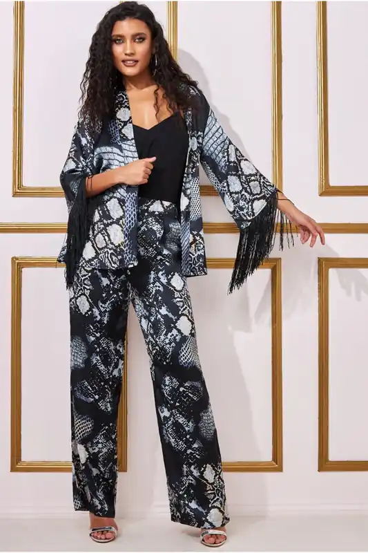 Foil Print Wide Leg Trousers - Goddiva