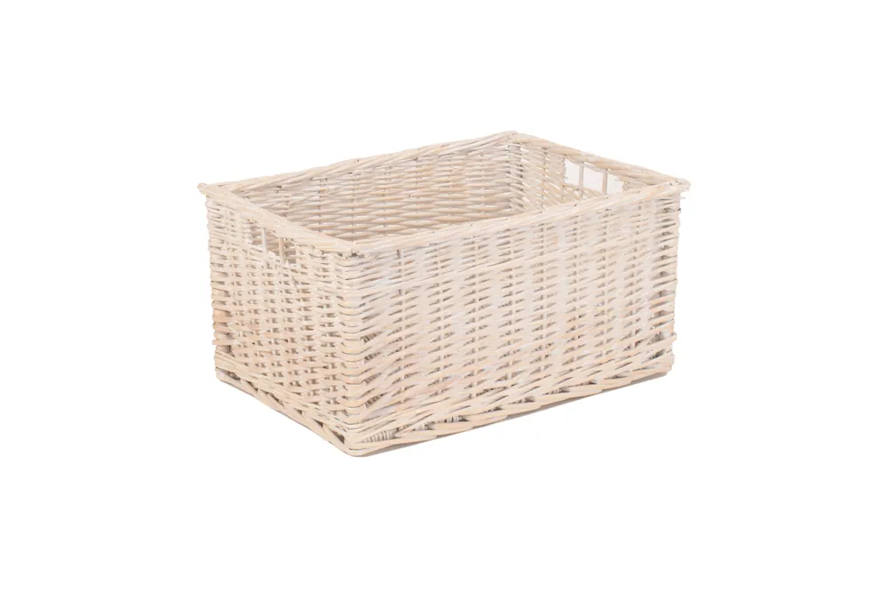 Wicker White Wash Storage Open Basket - Red Hamper