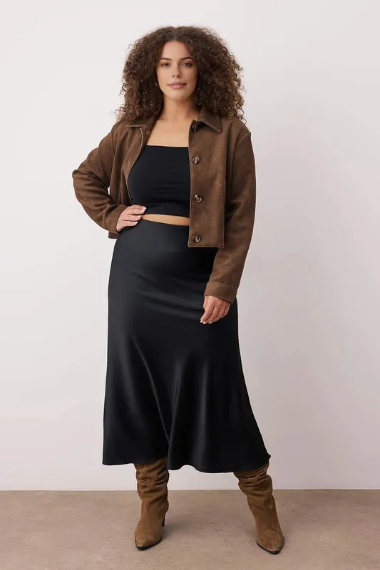 High Waist Satin Midi Skirt with Fluid A-Line Silhouette