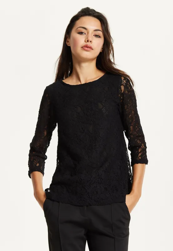 Black Lace 3/4 Sleeve Top - Liquorish