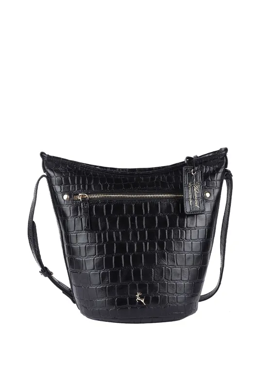 'Expression' Croc Embossed Real Leather Shoulder Bag - Ashwood Leather