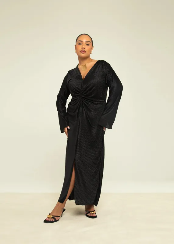 Curve Chevron Pleat Twist Front Midaxi Dress - FASHION-SZN