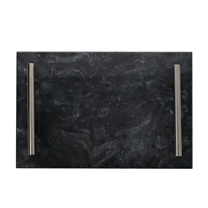 Marble Tray with Metal Handle - Black