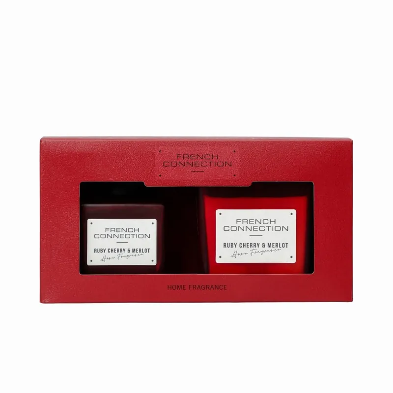 Cherry & Merlot 200G Candle and 100ML Reed Diffuser Gift Set Square Design - French Connection