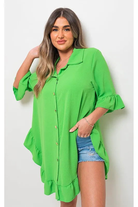 Amina Gold Button Pleated Frill Summer Top - IKRUSH