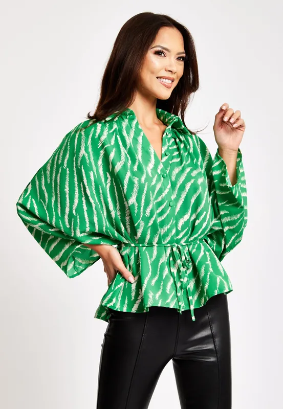 Zebra Print Shirt With Long Sleeves And Tie Waist - Liquorish