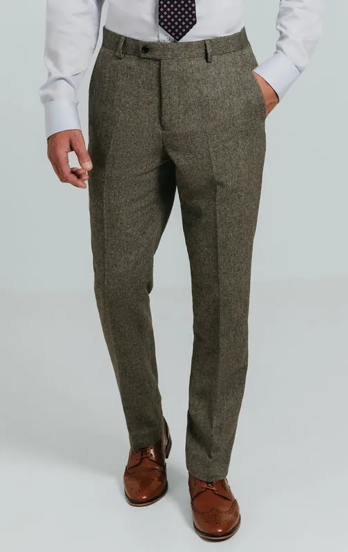Sage Green Herringbone Tweed Suit Trousers - Dobell