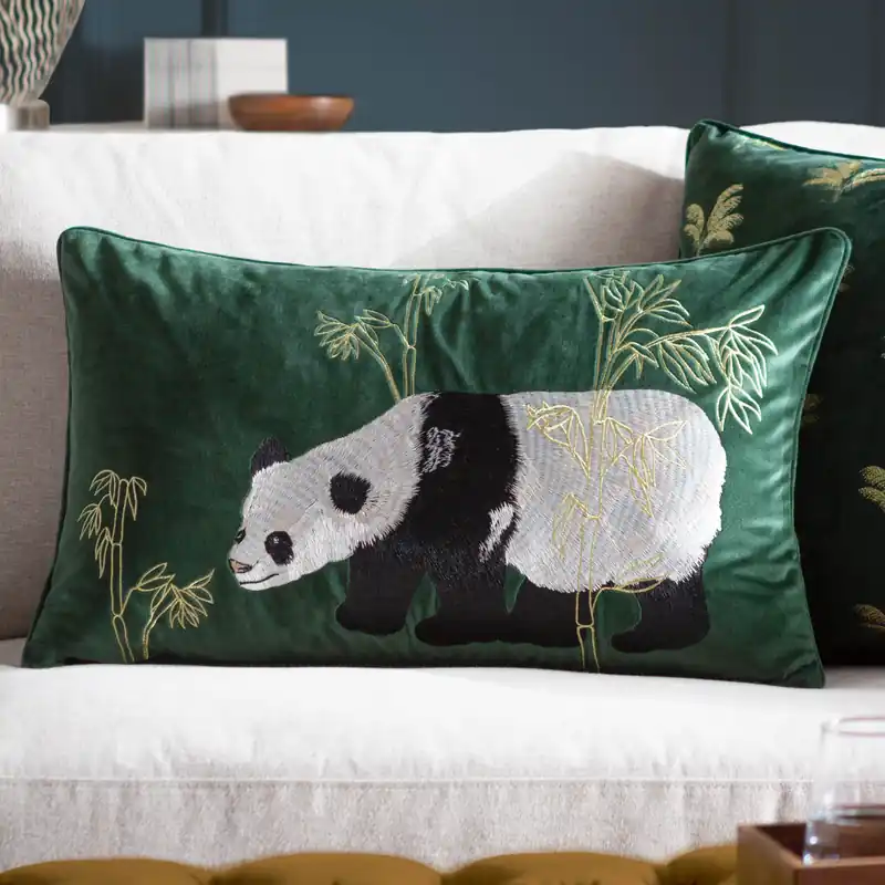 Chuan Tranquil Panda Velvet Cushion - Paoletti