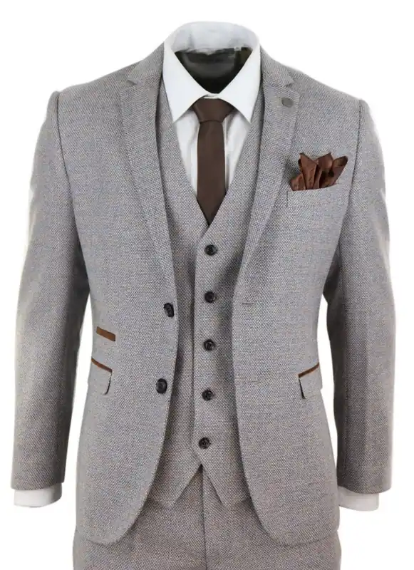 3 Piece Cream Tweed Check Vintage Retro Suit - Infinity Leather