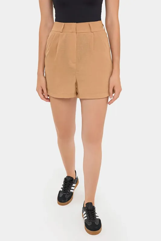 Pleated High-Waist Woven Shorts