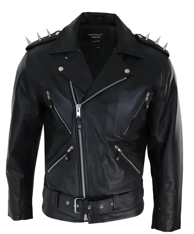 Cross Zip Biker Motorcycle Leather Jacket - TruClothing