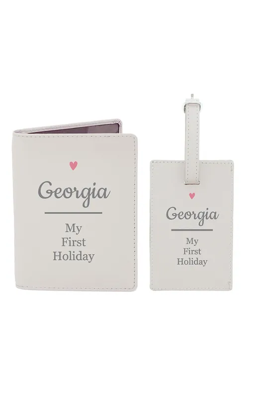 Personalised Pink Heart Cream Passport Holder & Luggage Tag Set - Personalised Memento Company