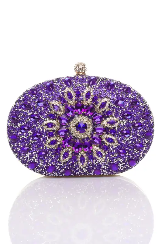 Diamante Embellished Oval Prom Clutch Bag - AJVANI