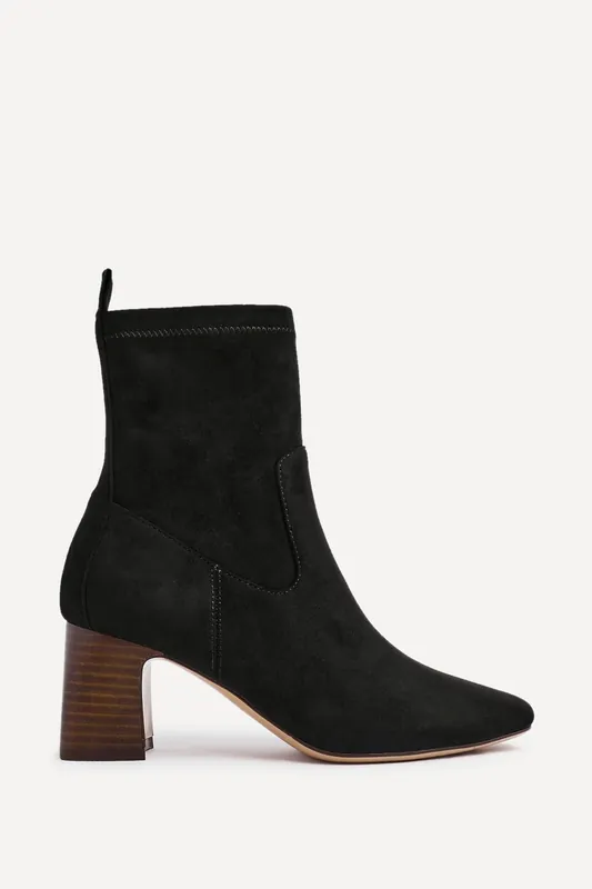 Francisco Black Faux Suede Heeled Ankle Boot - Linzi