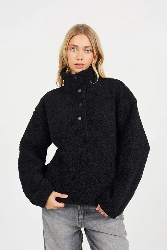 Sherpa Quarter Button Neck Fleece - Brave Soul