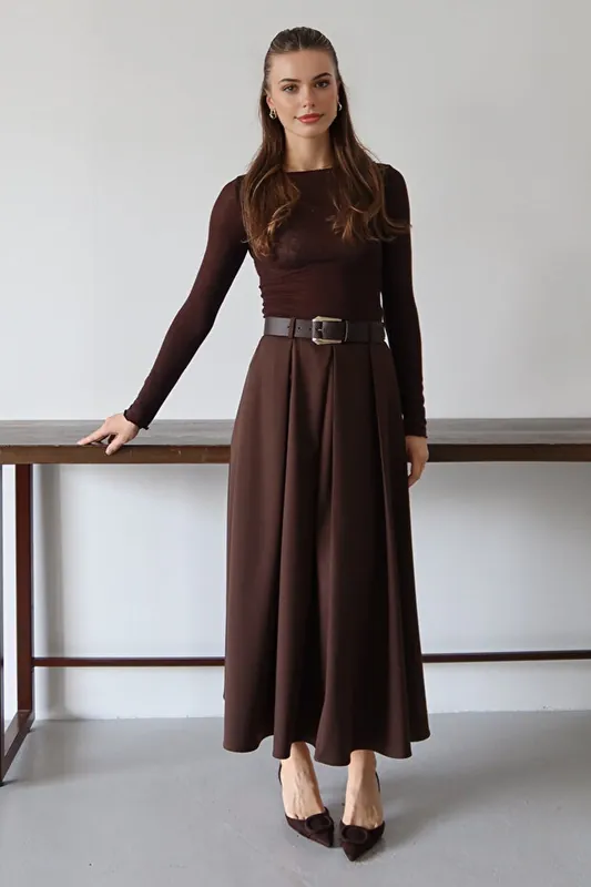 Belted A-Line Woven Maxi Skirt