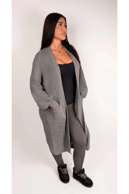 Elaria Chunky Knitted Longline Cardigan With Pockets - IKRUSH