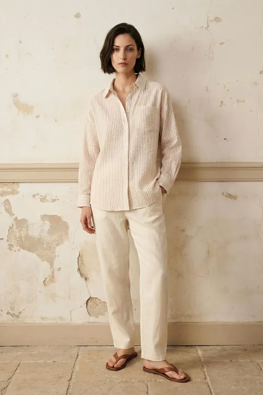 Striped Linen Blend Button-Up Shirt