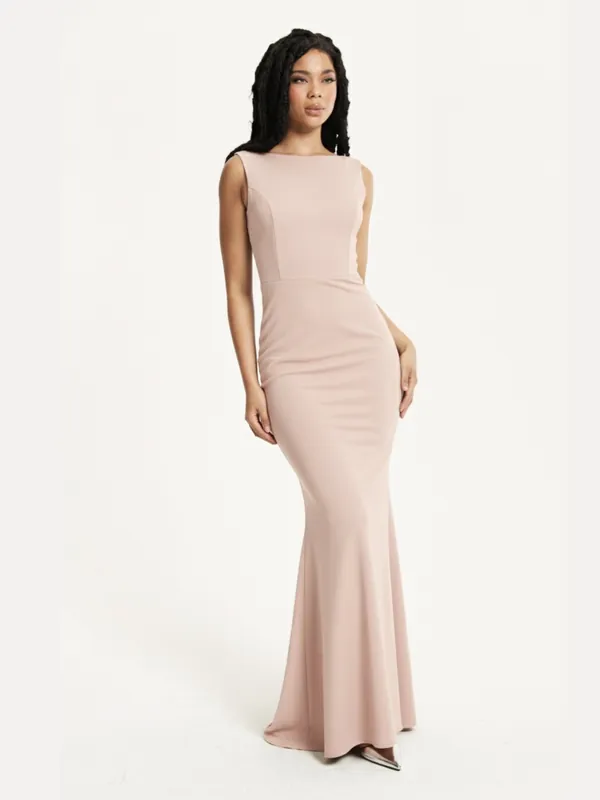 Nude Draped Cowl Back Maxi Dress - Liquorish