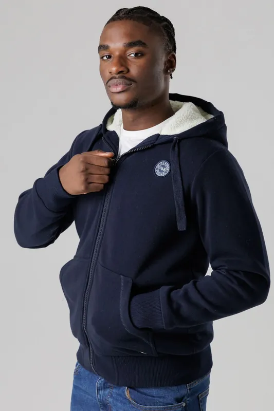 Brushed Back Fleece Zip-Through Hoody with Borg Lining