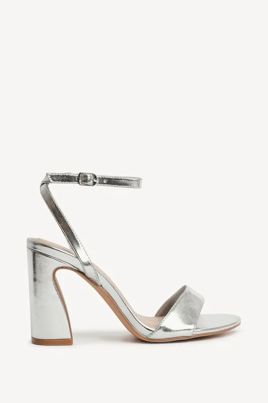Trance Silver Faux Leather Block Heel - Linzi