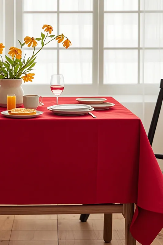 52x90 Inch Polyester Fabric Water Resistand Tablecloth, Red - Neel Blue