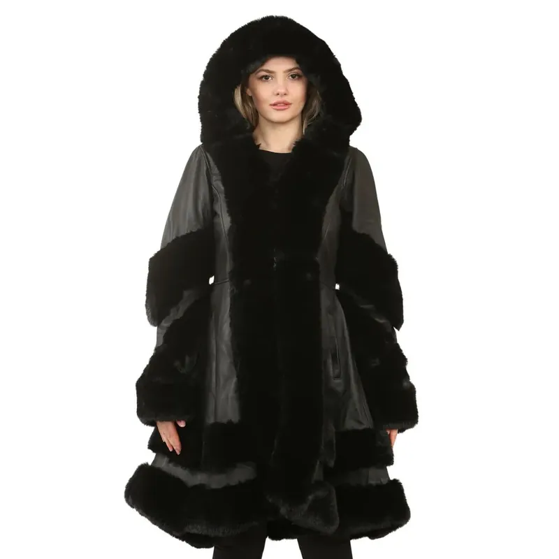 Flared Hooded Leather Cape Coat - TruClothing