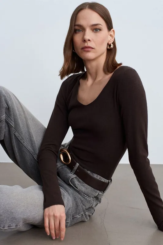 Slim Fit V-neck Ribbed Knit Sweater