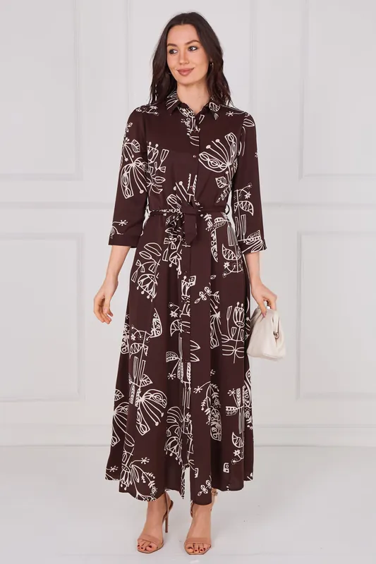 Espresso Artisan Print Belted Maxi Shirt Dress - Love Sunshine