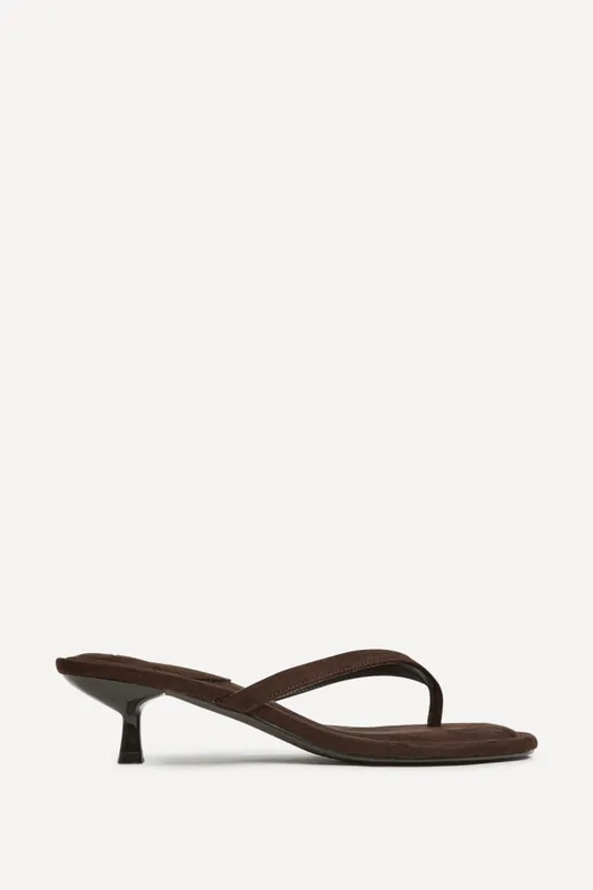 Ascend Brown Faux Suede Mule Heels - Linzi