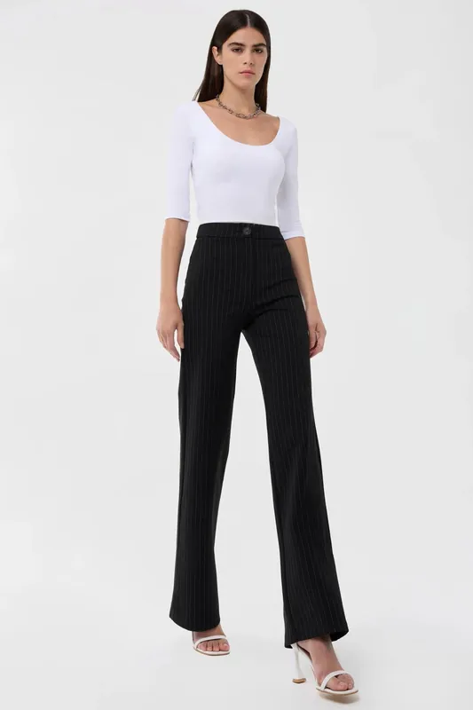 High Waist Striped Straight Leg Pants - Hiccup
