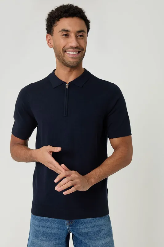 Quarter Zip Knitted Polo - Threadbare
