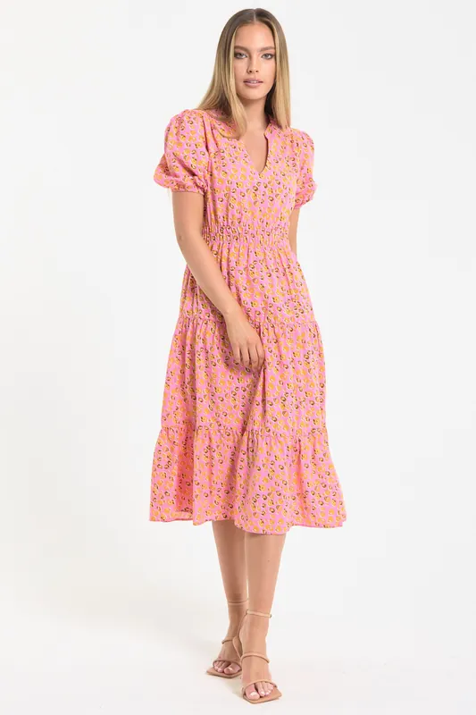 Pink Leopard Print Midi Dress - Liquorish