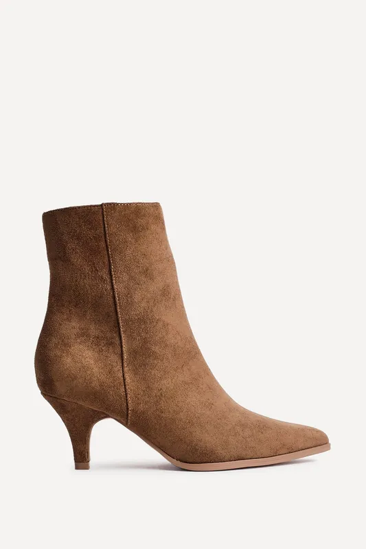 Pursuit Tan Faux Suede Heeled Pointed Ankle Boot - Linzi