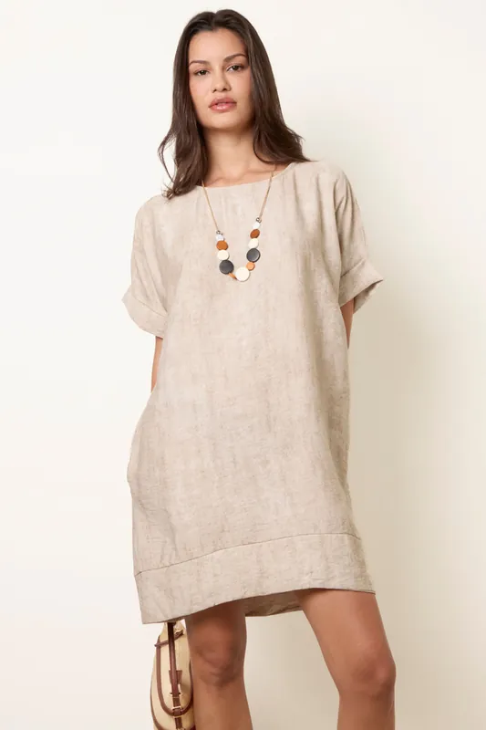 Beige Washed Effect Tunic Dress - Blue Vanilla