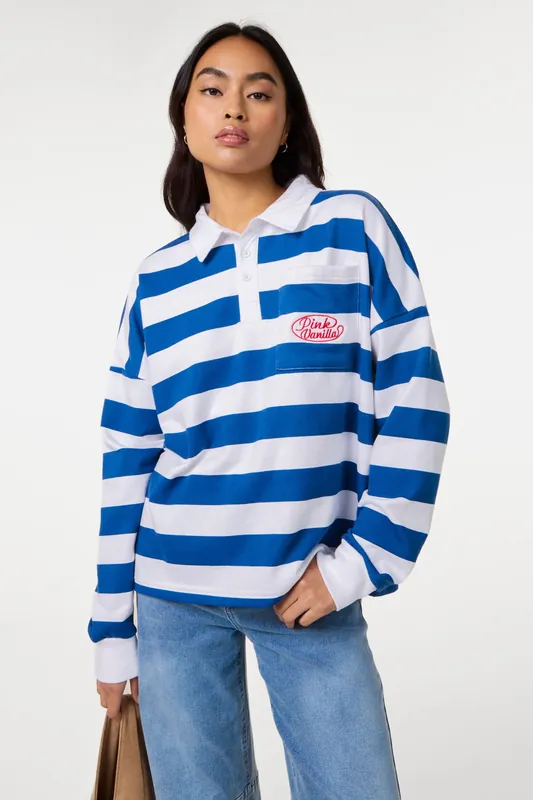 Navy Stripe Rugby Top - Pink Vanilla