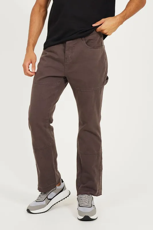 Cotton Twill Carpenter Trousers With Raw Hem - Brave Soul
