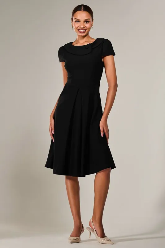 Roll Collar Cap Sleeve Midi Dress - Jolie Moi